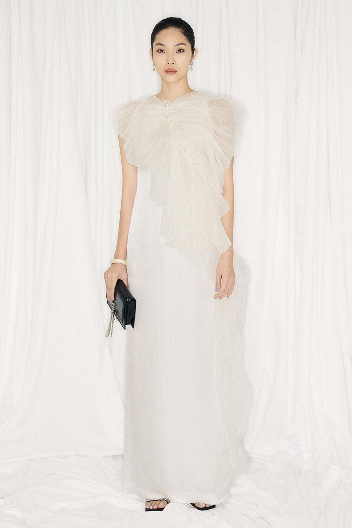 Renata Straight Ruffled Silk Organza Floor Length Dress - MEAN BLVD