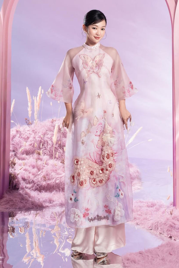 Reverie Fitted Flare Sleeved Organza Long Length Ao Dai