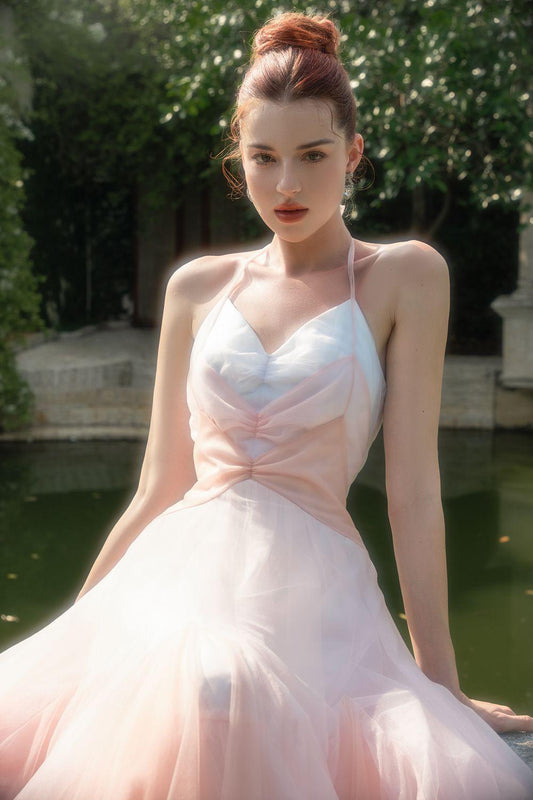 Reverie Halter Sleeveless Tulle Ankle Length Dress - MEAN BLVD