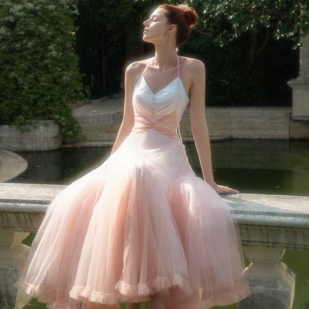Reverie Halter Sleeveless Tulle Ankle Length Dress - MEAN BLVD