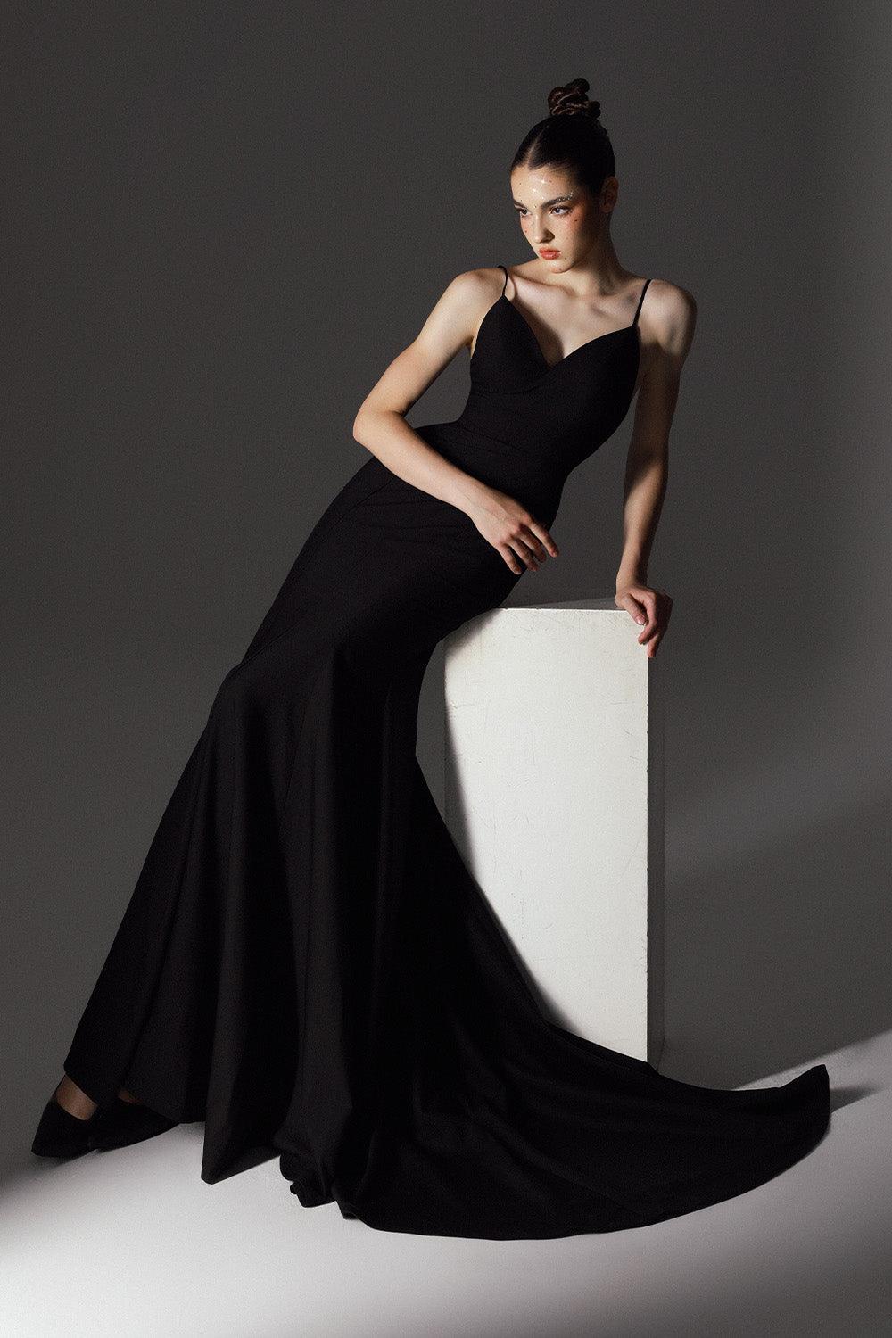 black 20s style dress Women's Revival Mermaid Sweetheart Neck Wool Cotton Floor Length Dress 0/1/2/Customize Black MEAN BLVD Black / 1