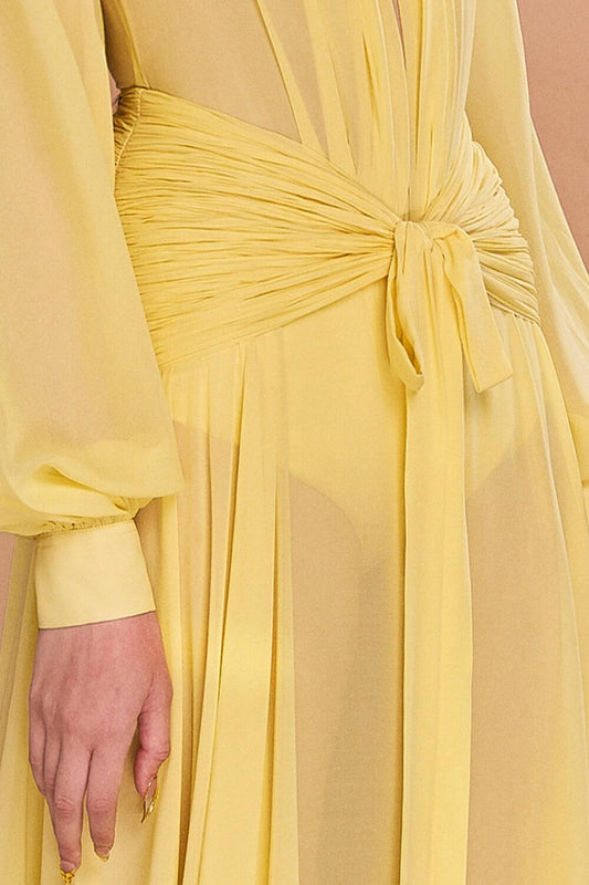 Reyna A-line Bishop Sleeved Chiffon Floor Length Dress - MEAN BLVD