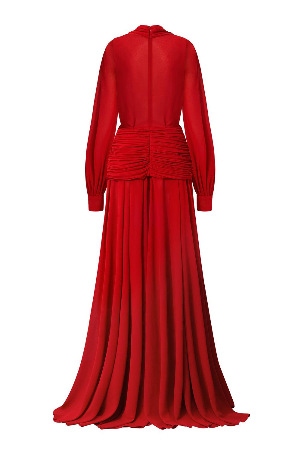 Reyna A-line Bishop Sleeved Chiffon Floor Length Dress - MEAN BLVD