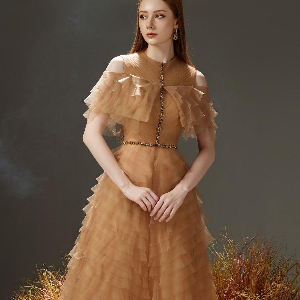 Reynolds Layered Cold Shoulder Sleeved Organza Midi Dress - MEAN BLVD