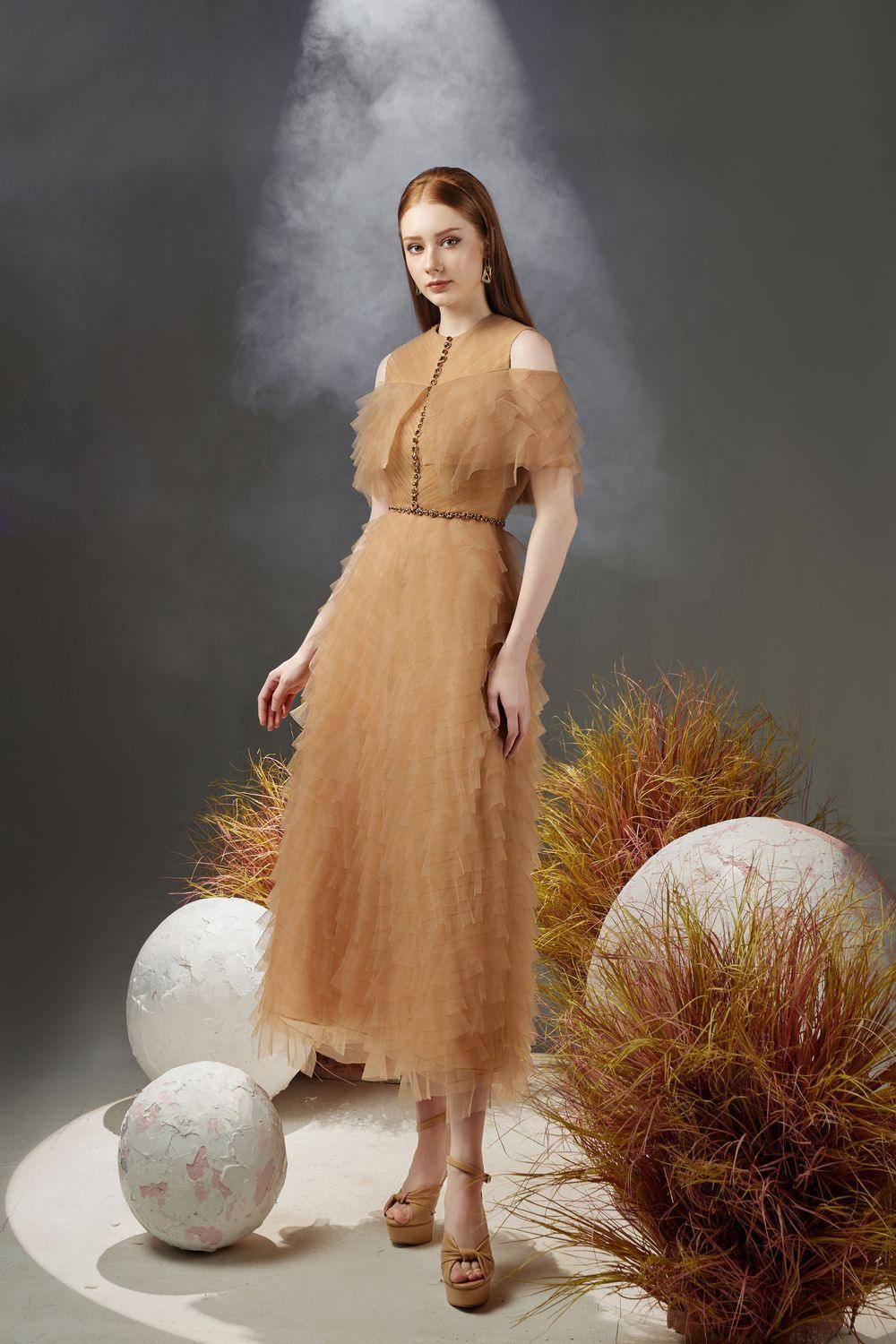 Reynolds Layered Cold Shoulder Sleeved Organza Midi Dress - MEAN BLVD