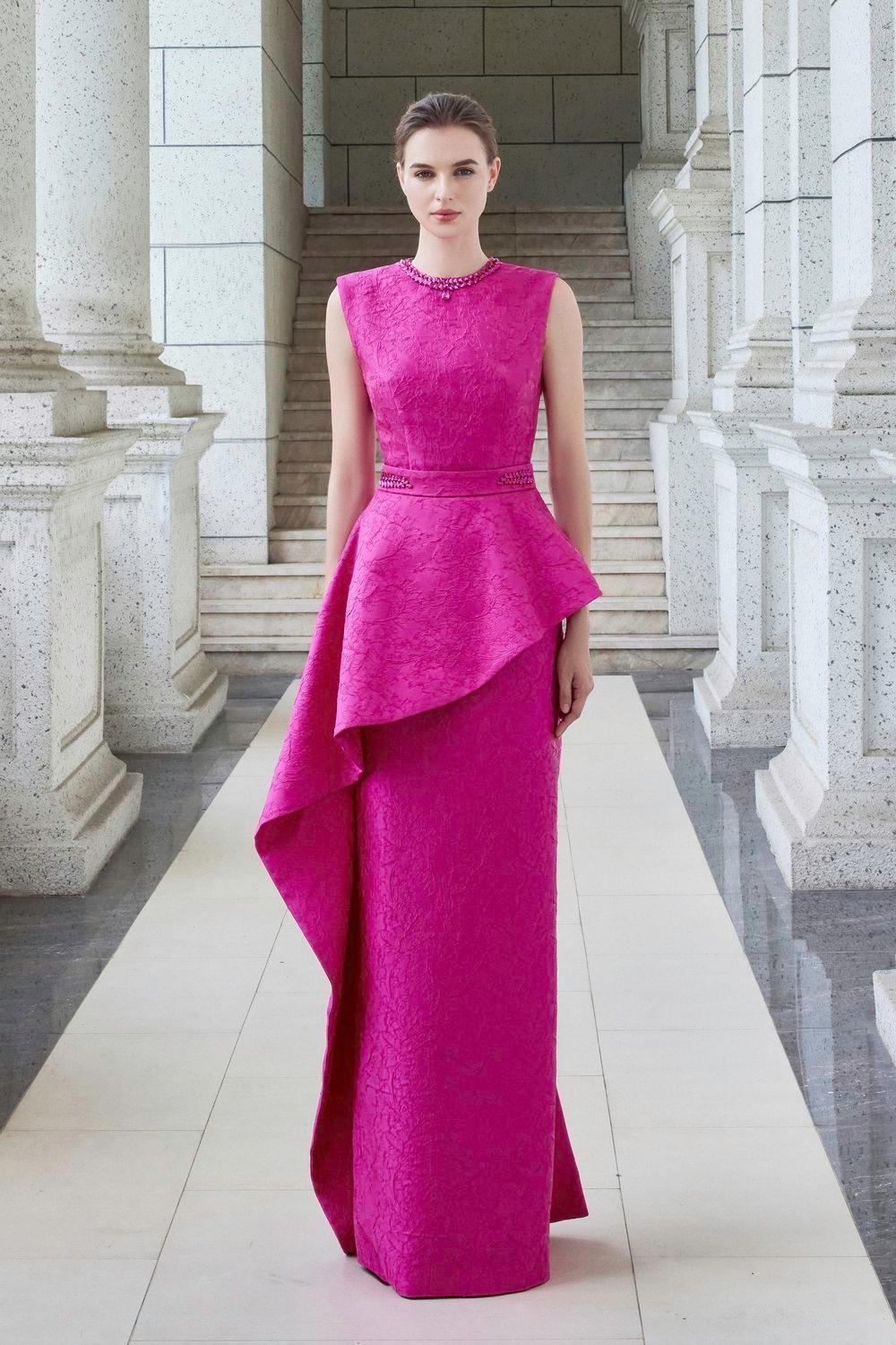 Women's Rhapsody Sheath Extended Flap Jacquard Floor Length Dress XS/S/M/L/XL/XXL Fuchsia MEAN BLVD Fuchsia / XXL