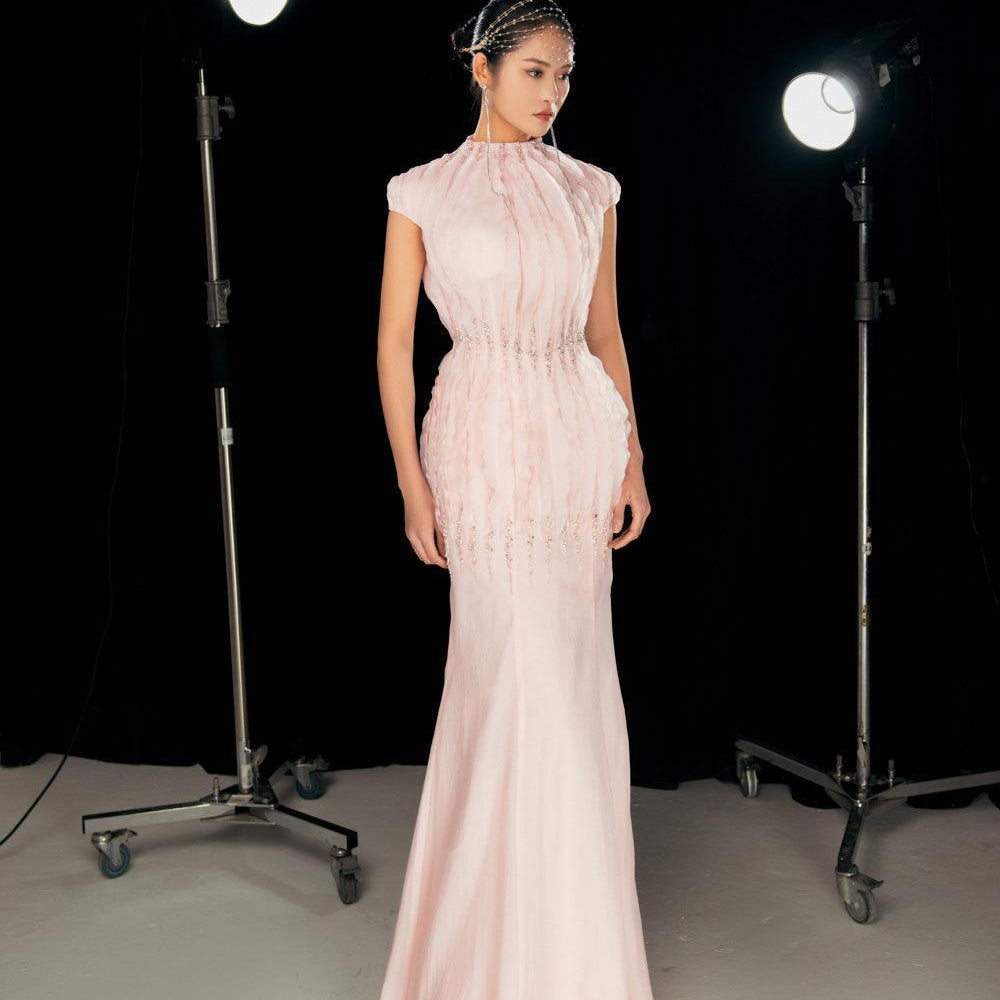 Rhodes Mermaid Cap Sleeved Silk Organza Floor Length Dress - MEAN BLVD
