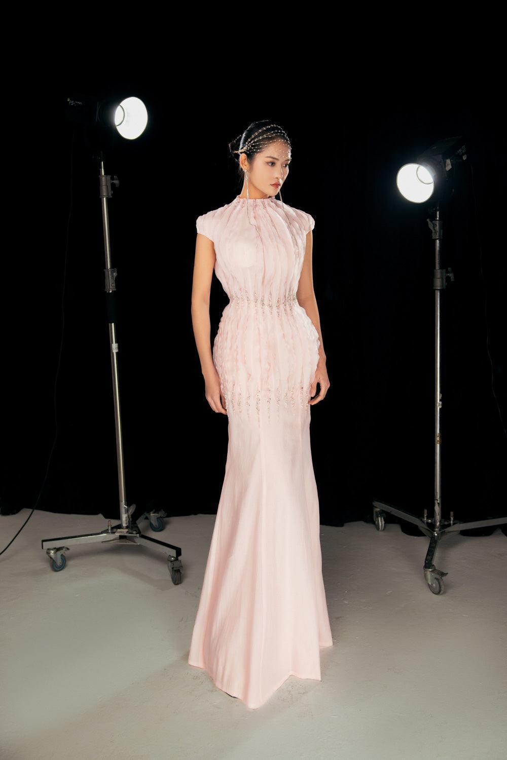 Rhodes Mermaid Cap Sleeved Silk Organza Floor Length Dress - MEAN BLVD