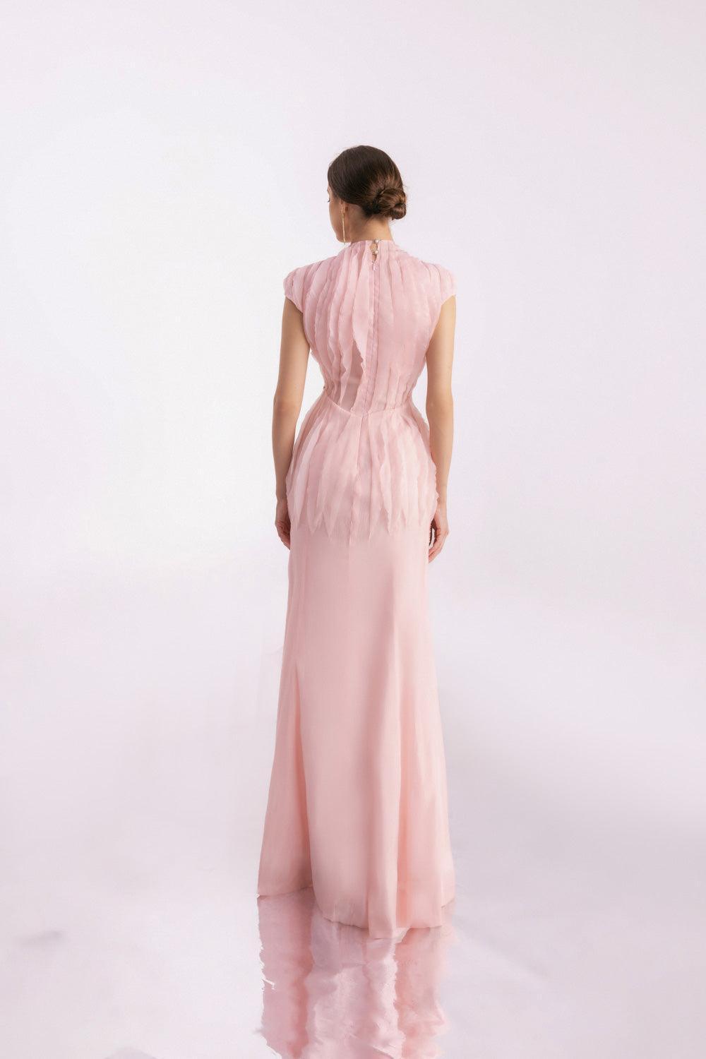 Rhodes Mermaid Cap Sleeved Silk Organza Floor Length Dress - MEAN BLVD