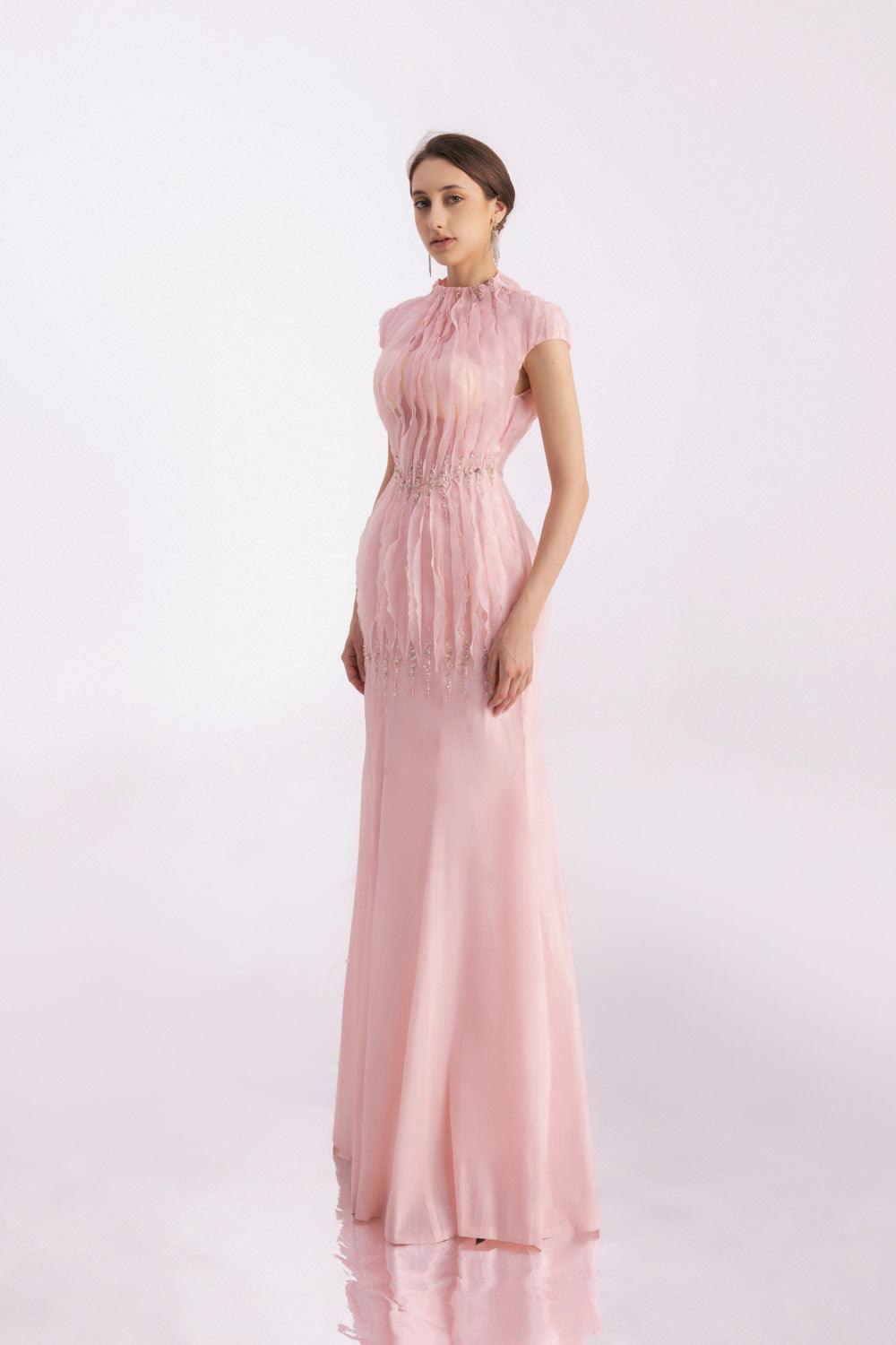 Rhodes Mermaid Cap Sleeved Silk Organza Floor Length Dress - MEAN BLVD