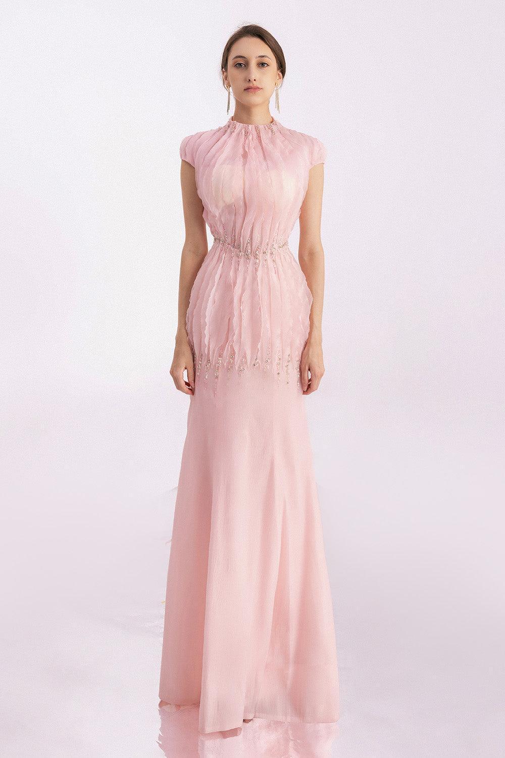 Rhodes Mermaid Cap Sleeved Silk Organza Floor Length Dress - MEAN BLVD