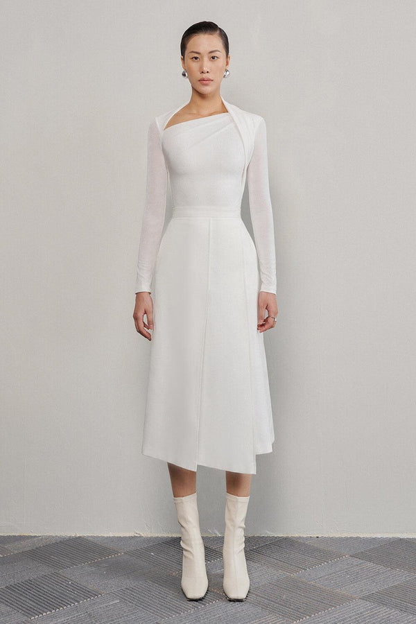 Riana Asymmetric High Waist Cotton Twill Midi Skirt - MEAN BLVD
