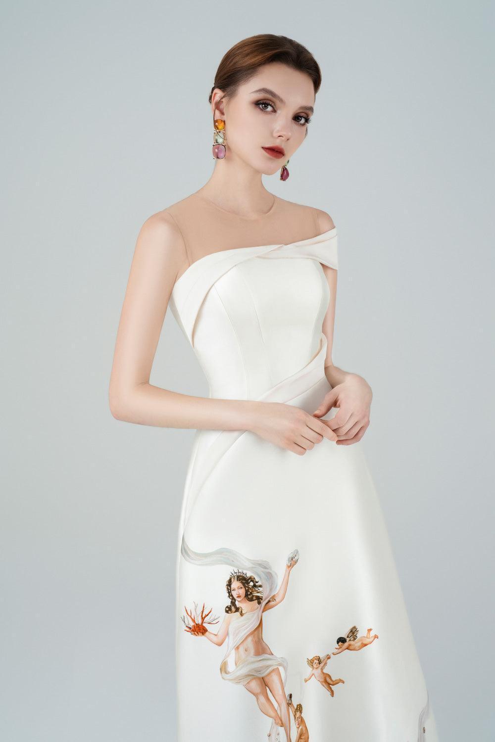 Richiamo A-line Waist Pleated Taffeta Calf Length Dress - MEAN BLVD