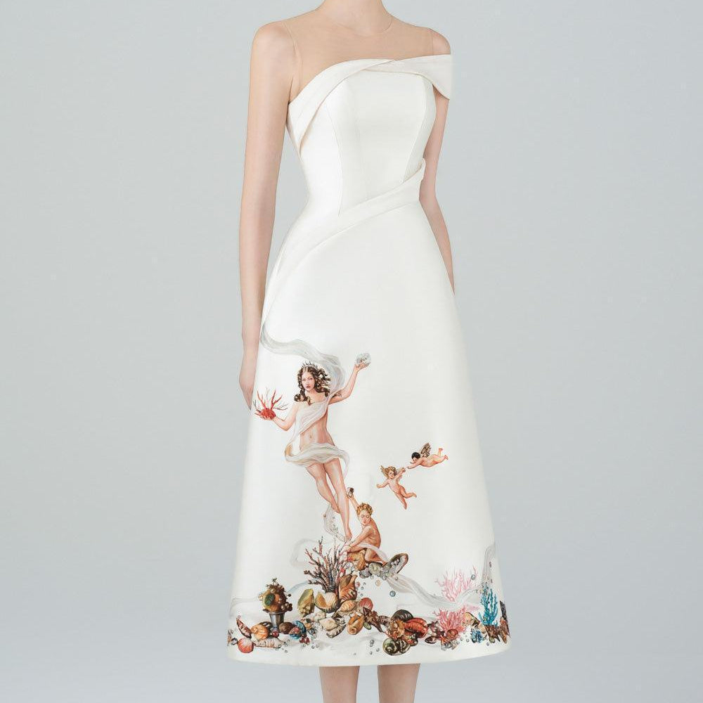 Richiamo A-line Waist Pleated Taffeta Calf Length Dress - MEAN BLVD
