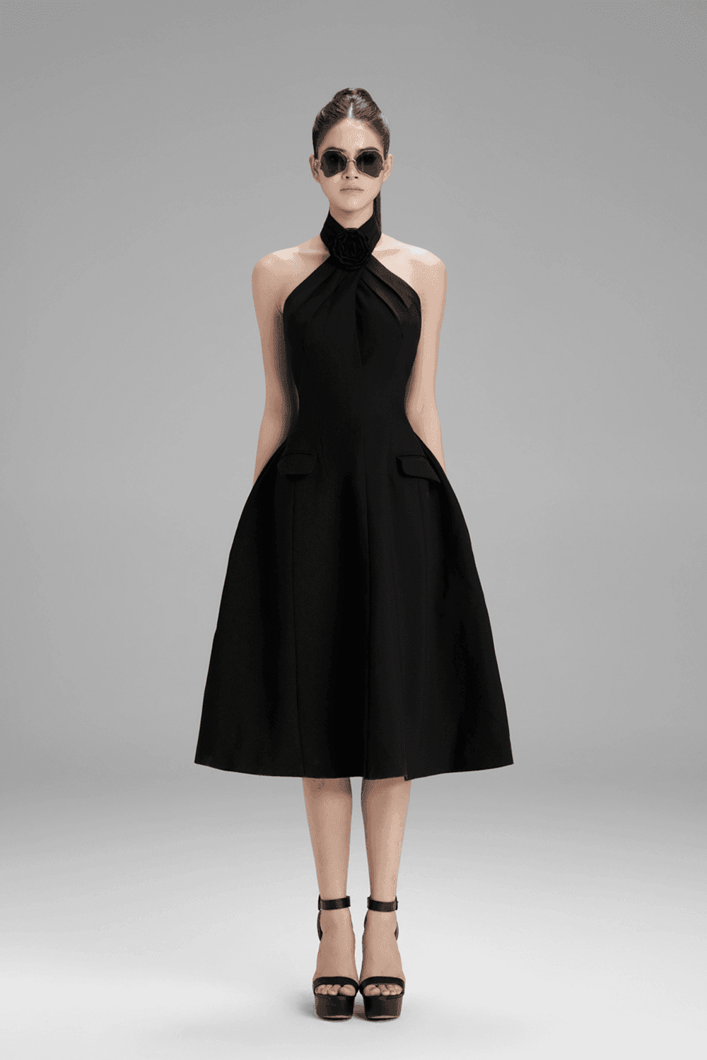 Riley A-line Crossover Neck Polycotton Midi Dress - MEAN BLVD