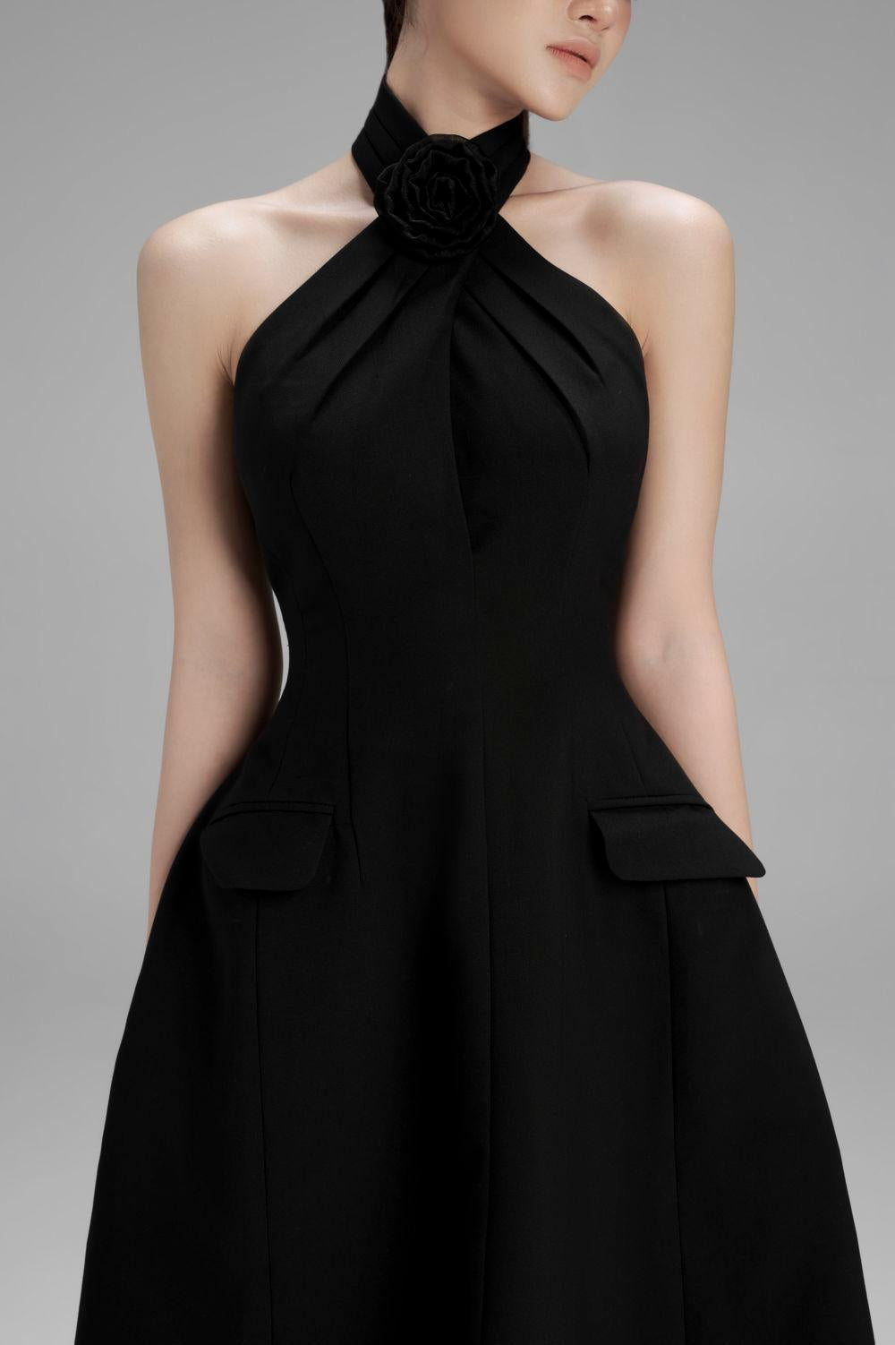 Riley A-line Crossover Neck Polycotton Midi Dress - MEAN BLVD