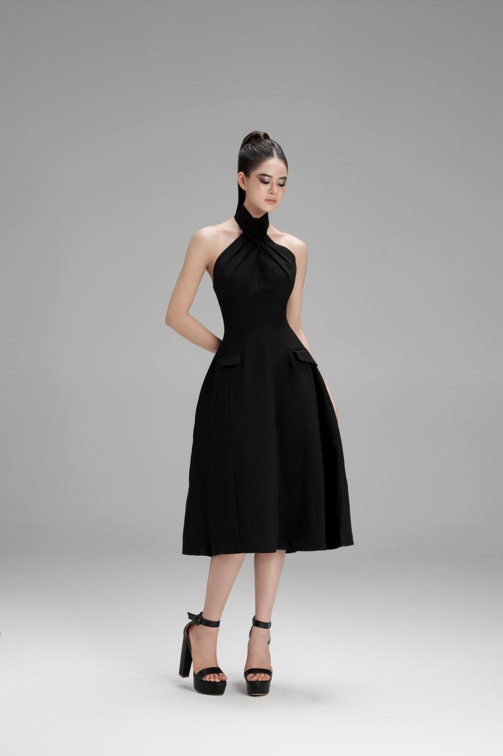 crossover midi dress Women's Riley A-line Crossover Neck Polycotton Midi Dress S/M/L Black/White/Nude MEAN BLVD M / Black