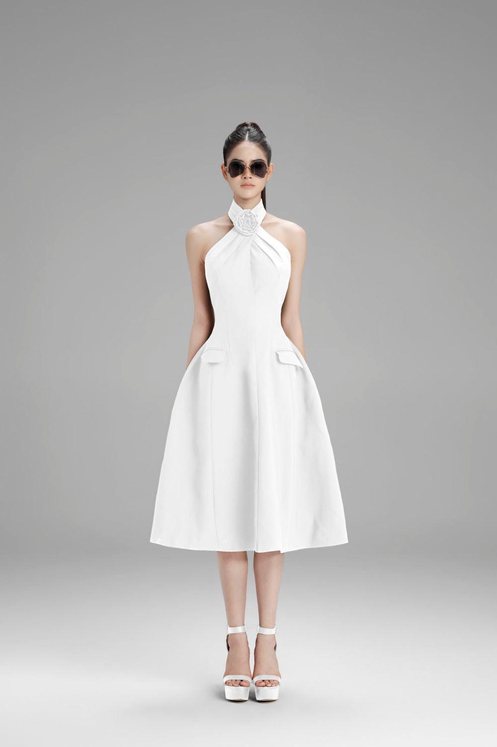 Riley A-line Crossover Neck Polycotton Midi Dress - MEAN BLVD