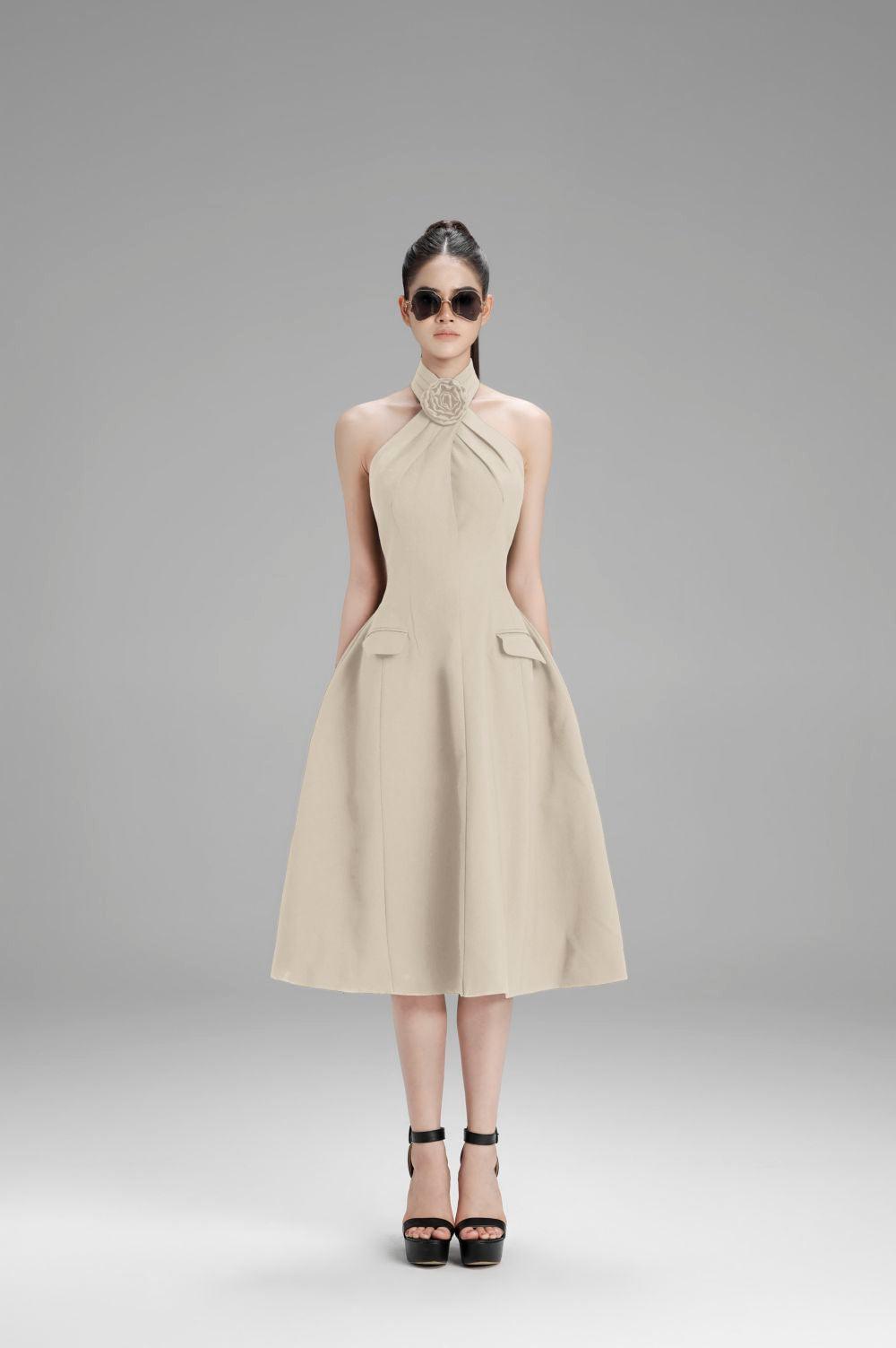 Riley A-line Crossover Neck Polycotton Midi Dress - MEAN BLVD