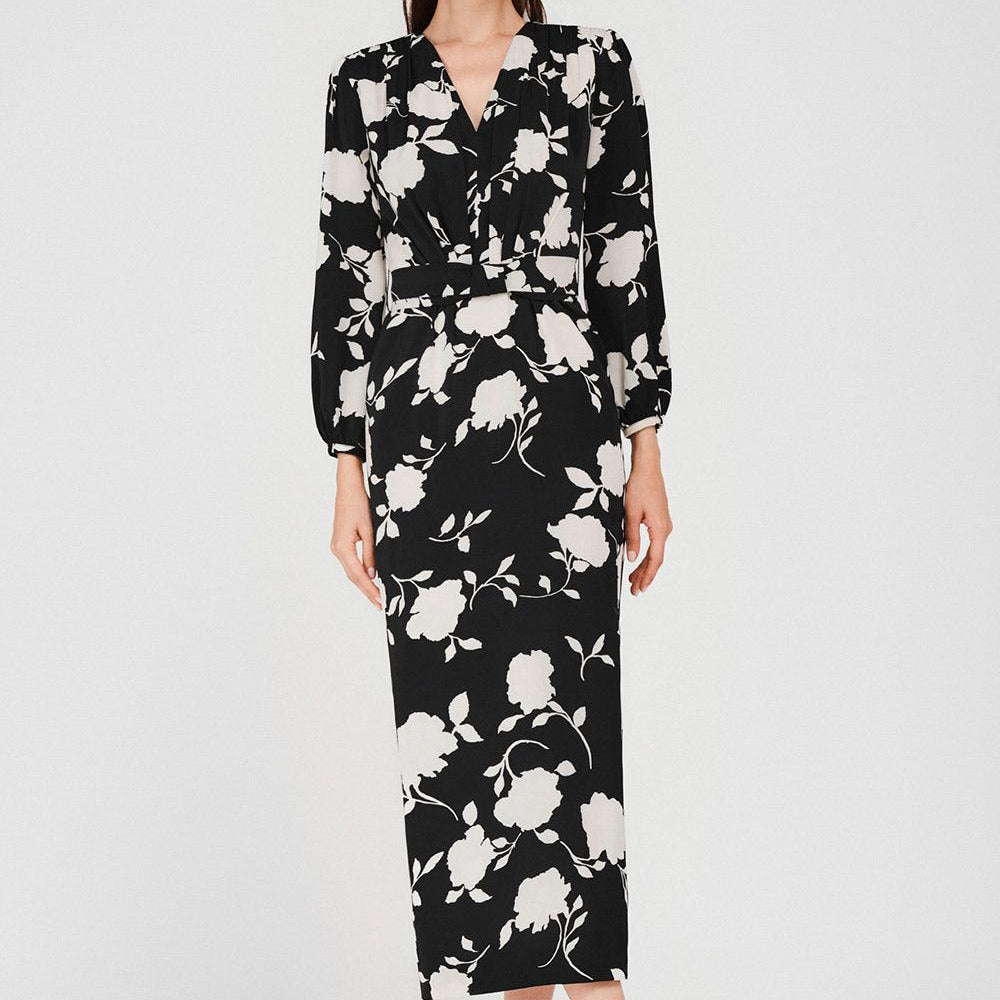 Riley Sheath V-Neck Silk Midi Dress - MEAN BLVD