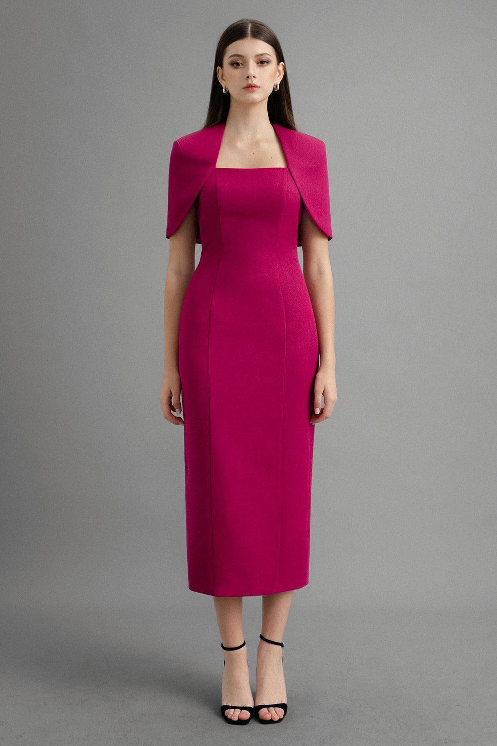 Rina Sheath Cape Shoulder Felt Midi Dress - MEAN BLVD