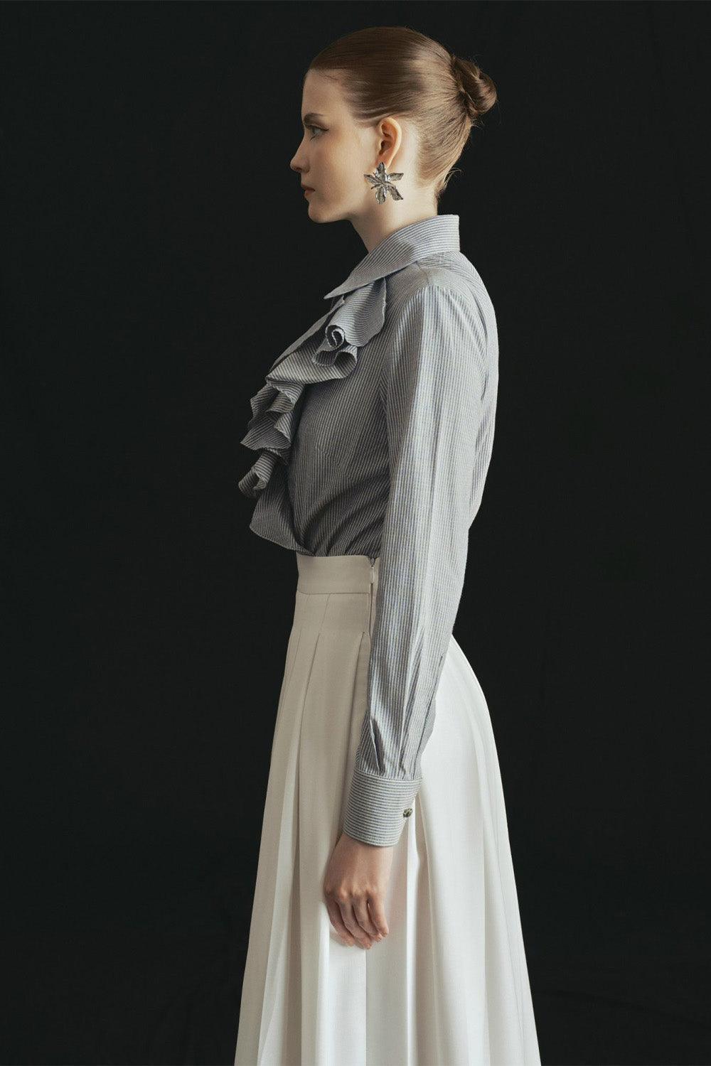 Rina Straight Ruffled Cotton Blouse - MEAN BLVD