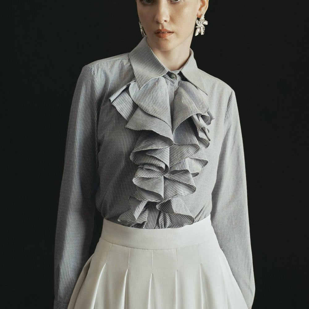 Rina Straight Ruffled Cotton Blouse - MEAN BLVD