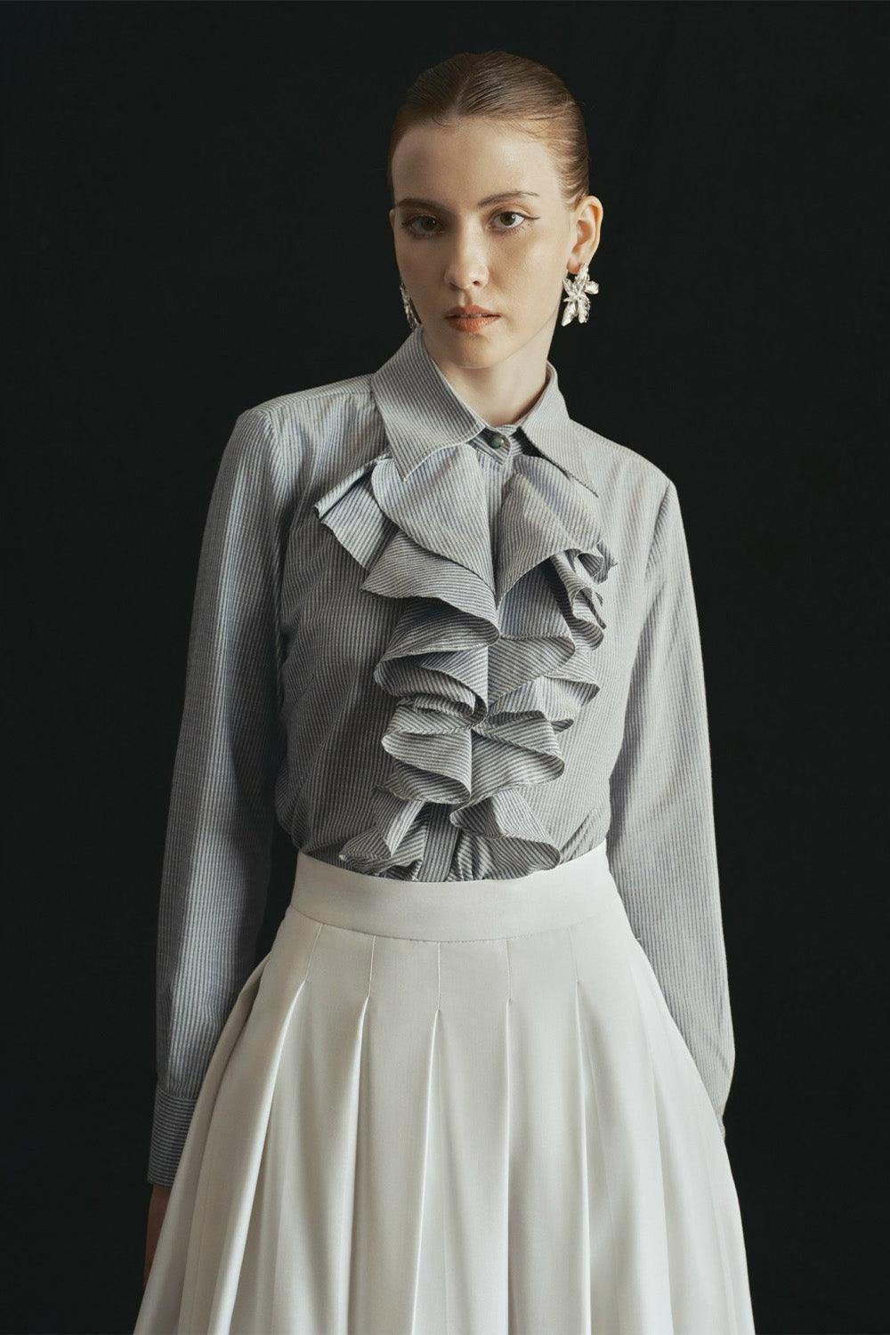 Rina Straight Ruffled Cotton Blouse - MEAN BLVD