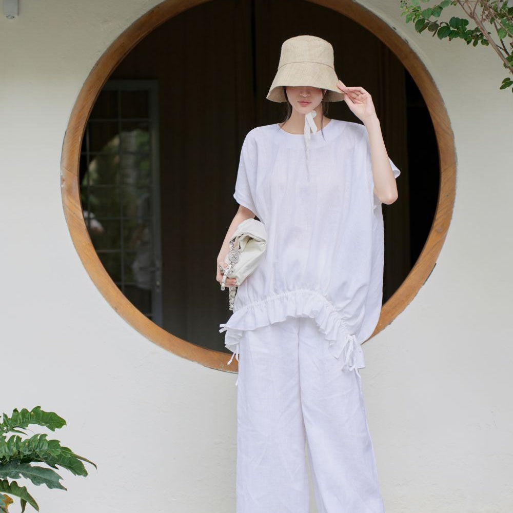 Rina Straight Wide Leg Linen Floor Length Pants - MEAN BLVD