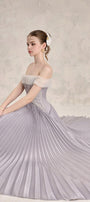 Riona Pleated Off-Shoulder Silk Floor Length Dress - MEAN BLVD