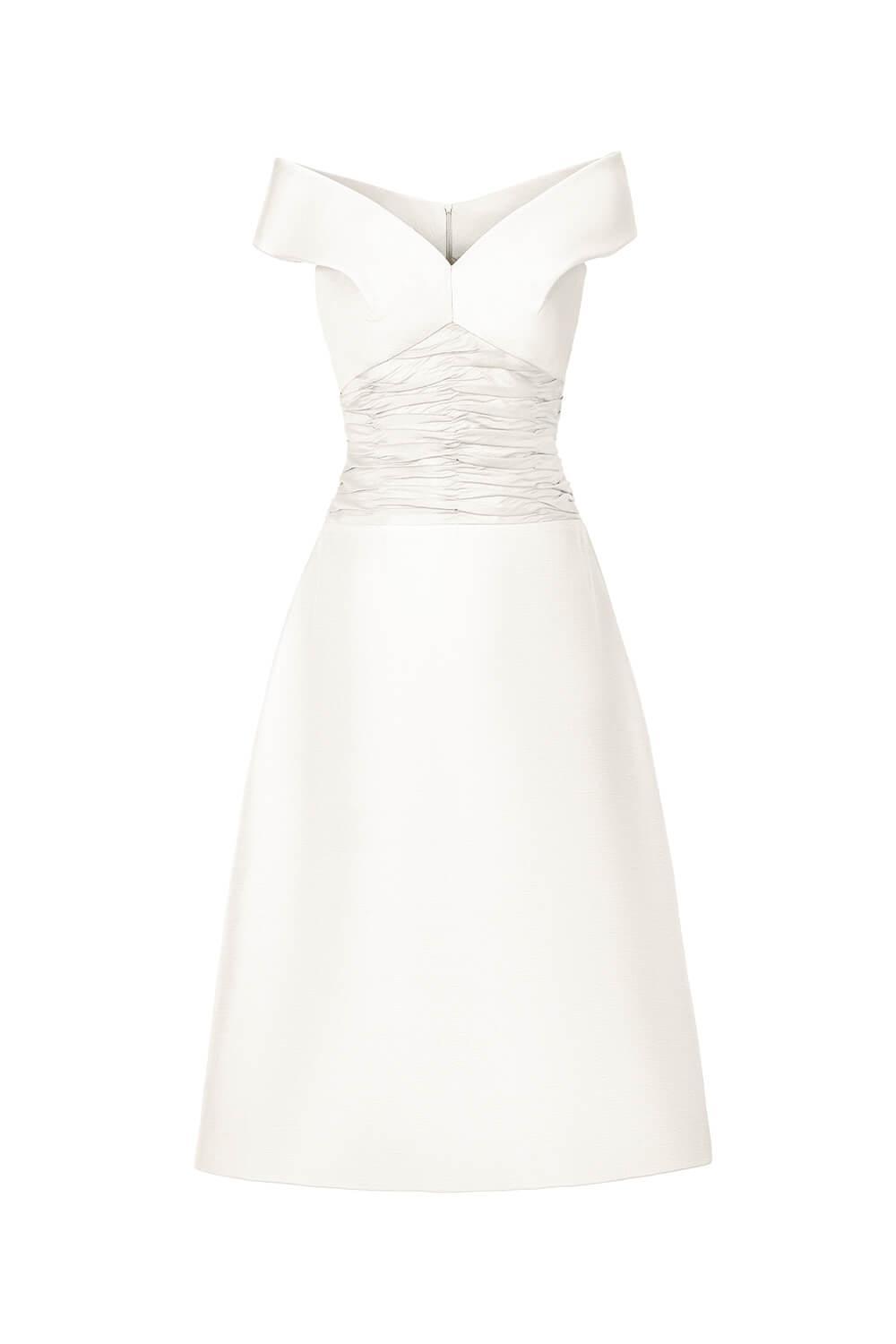 Rita A-line Fall Shoulder Satin Crepe Midi Dress - MEAN BLVD