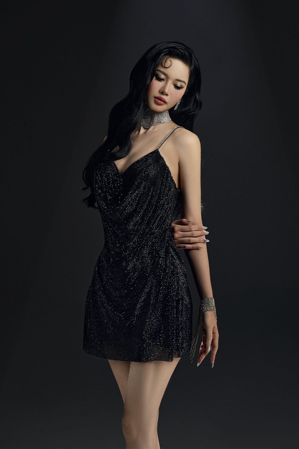 Glimering Gala A-line Spaghetti Strap Mesh Mini Dress