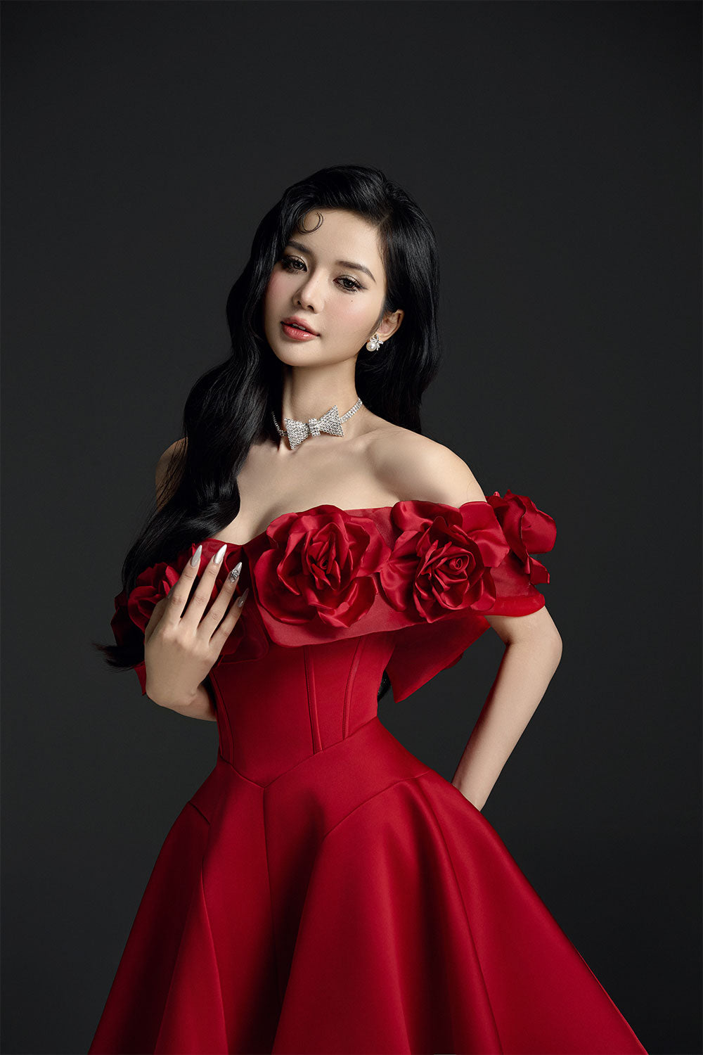 Majesstic Fit and Flare Floral Nacre Taffeta Mini Dress