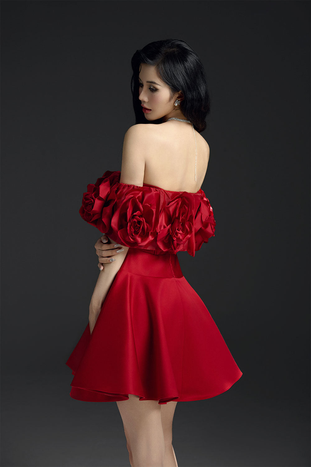 Majesstic Fit and Flare Floral Nacre Taffeta Mini Dress