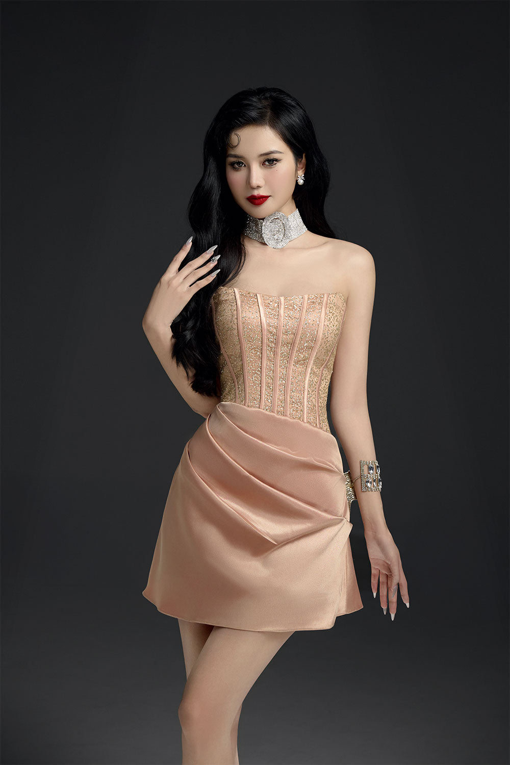 Women's Diamond Veil A-line Waist Pleated Mesh Sequin Mini Dress S/M/L Nude MEAN BLVD Nude / S Women's Diamond Veil A-line Waist Pleated Mesh Sequin Mini Dress S/M/L Nude MEAN BLVD Nude / S
