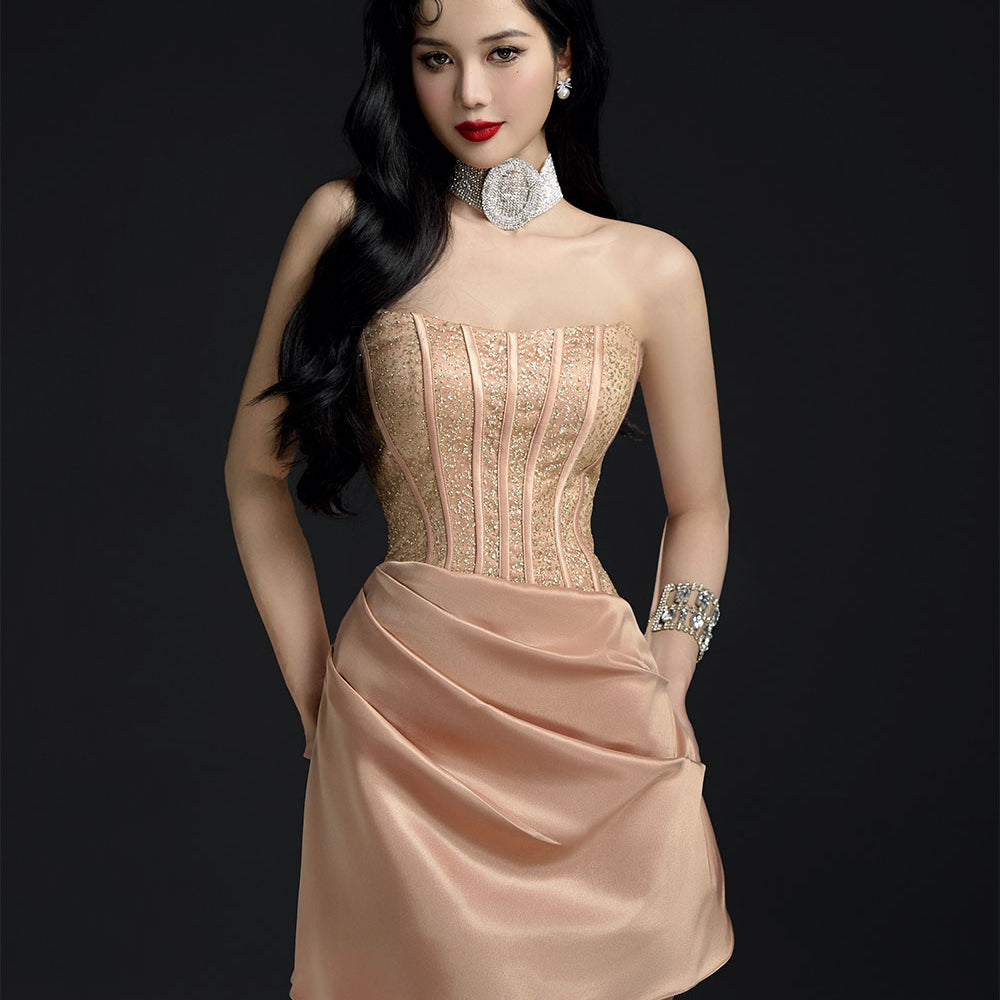 gold diamond sequin dress Golden Luxe Dress Gold Rhinestone Bodycon Party Dress