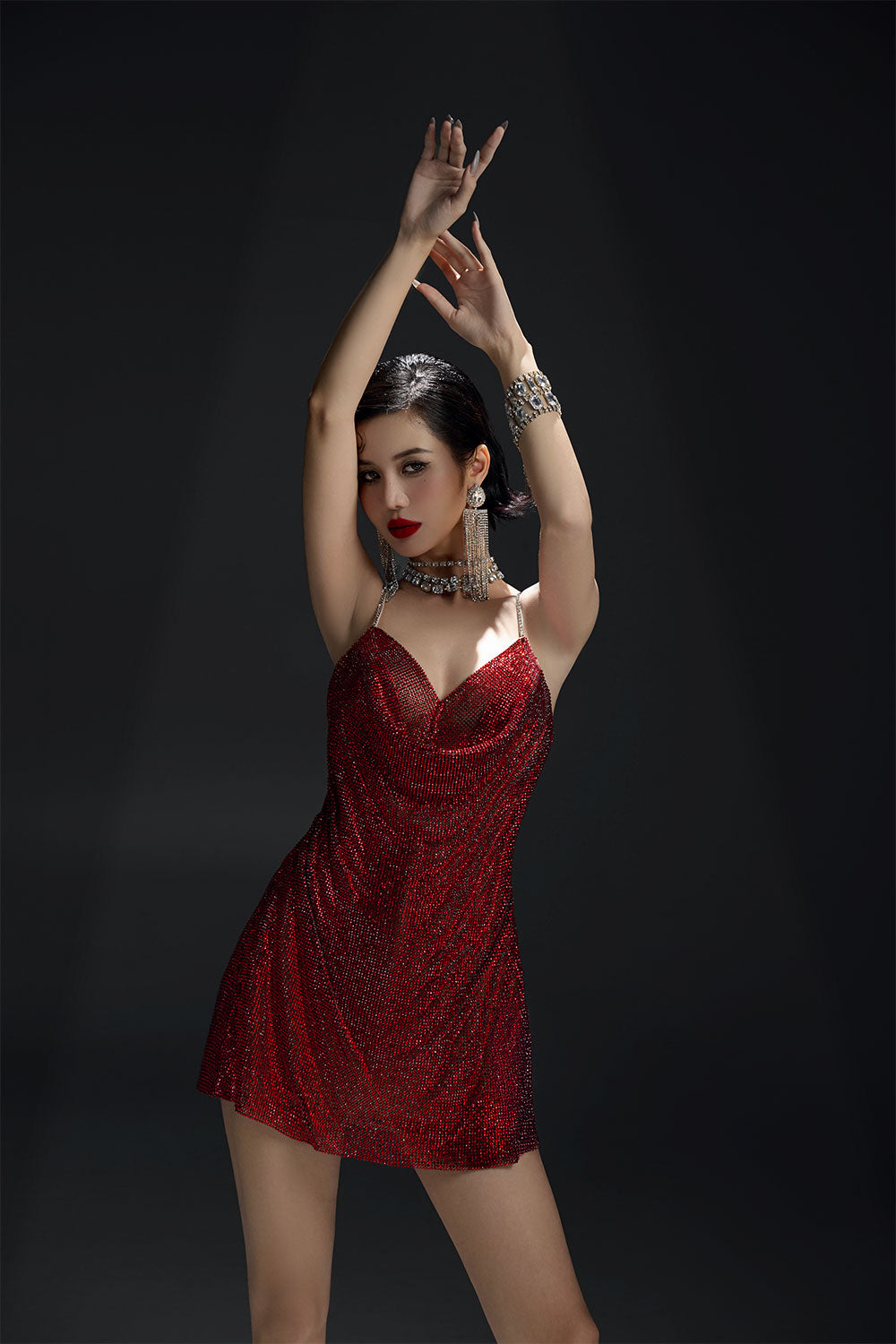 Glimering Gala A-line Spaghetti Strap Mesh Mini Dress