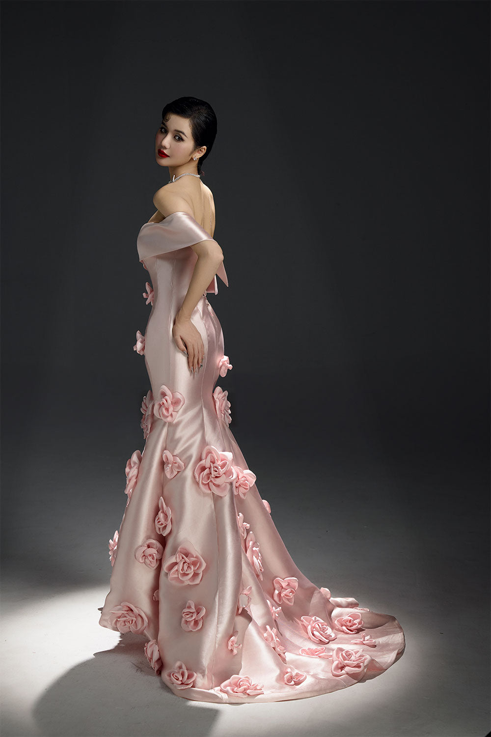 La Fleur Mermaid Flower Applique Taffeta Cotton Floor Length Dress