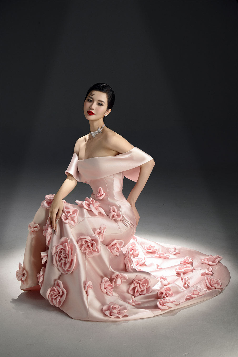 La Fleur Mermaid Flower Applique Taffeta Cotton Floor Length Dress