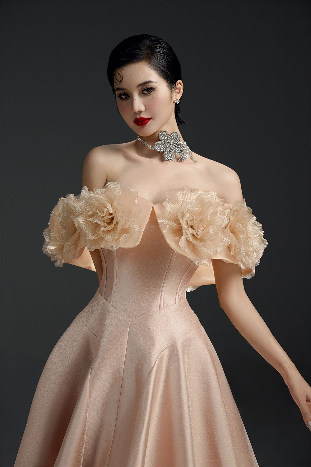 Majesstic Fit and Flare Floral Nacre Taffeta Mini Dress