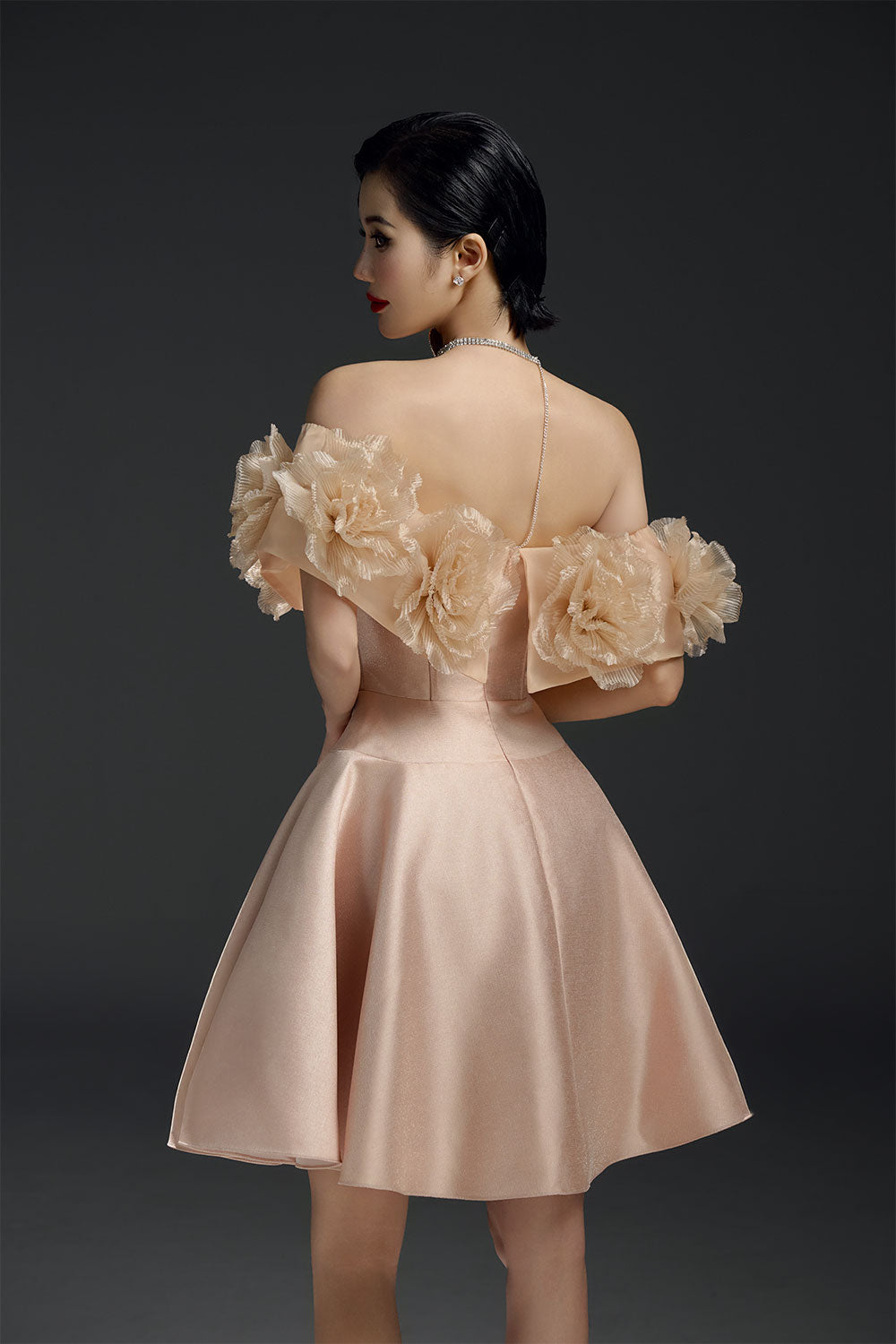 Majesstic Fit and Flare Floral Nacre Taffeta Mini Dress