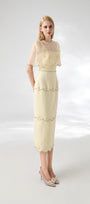 Rivera Sheath Cape Shoulder Mesh Taffeta Midi Set - MEAN BLVD