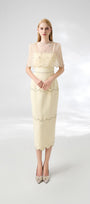 Rivera Sheath Cape Shoulder Mesh Taffeta Midi Set - MEAN BLVD