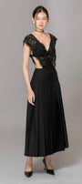 Rivka Pleated V-Neck Poly Wool Ankle Length Dress - MEAN BLVD