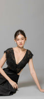 Rivka Pleated V-Neck Poly Wool Ankle Length Dress - MEAN BLVD