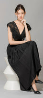 Rivka Pleated V-Neck Poly Wool Ankle Length Dress - MEAN BLVD