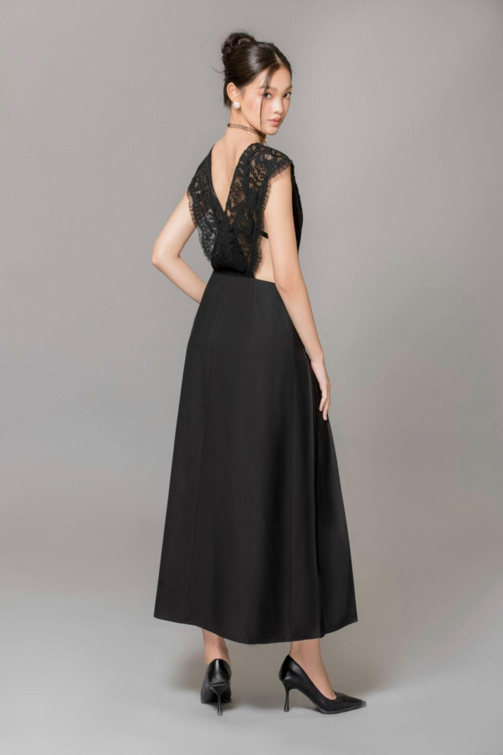 Rivka Pleated V-Neck Poly Wool Ankle Length Dress - MEAN BLVD