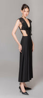 Rivka Pleated V-Neck Poly Wool Ankle Length Dress - MEAN BLVD