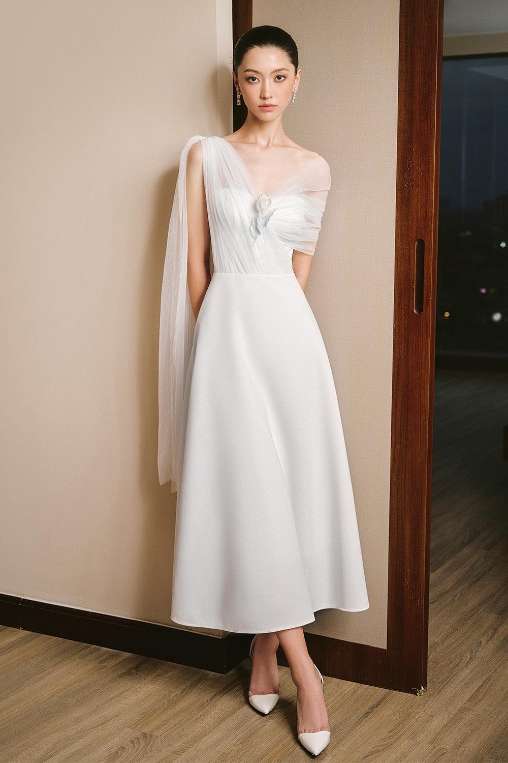 Women's Robe A-line Asymmetric Sleeved Scuba Crepe Midi Dress S/M/L/Customize White MEAN BLVD White / L Women's Robe A-line Asymmetric Sleeved Scuba Crepe Midi Dress S/M/L/Customize White MEAN BLVD White / L