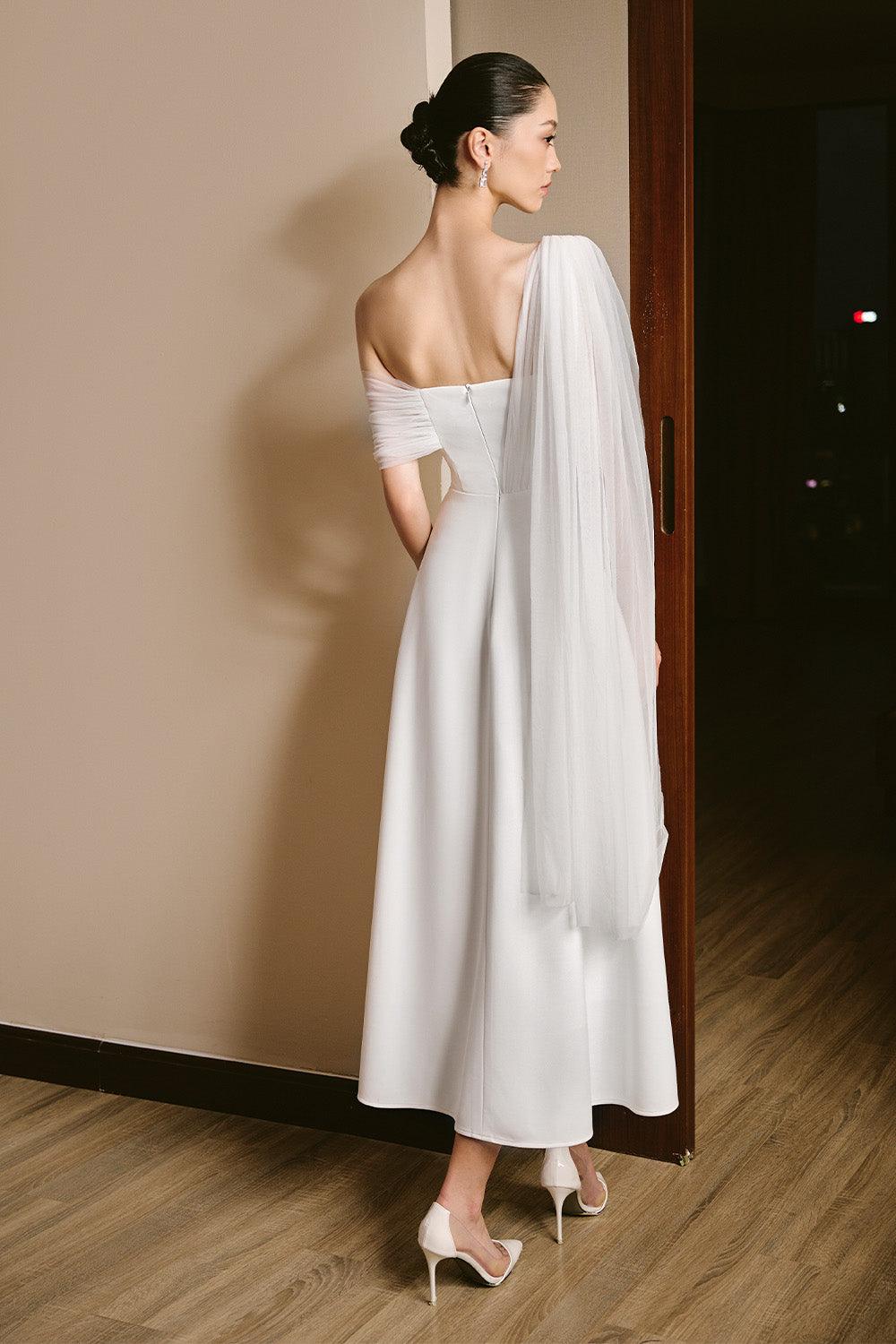 a line scuba dress Cocktail Prom Off-Shoulder A-Line Pleated Formal Scuba Dress 252C5022 by Terani Couture